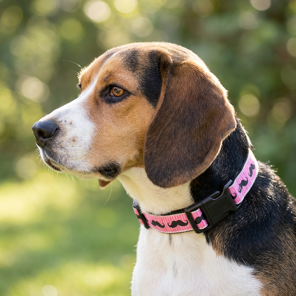 Collar & Matching Lead Set Nylon Pink Moustache