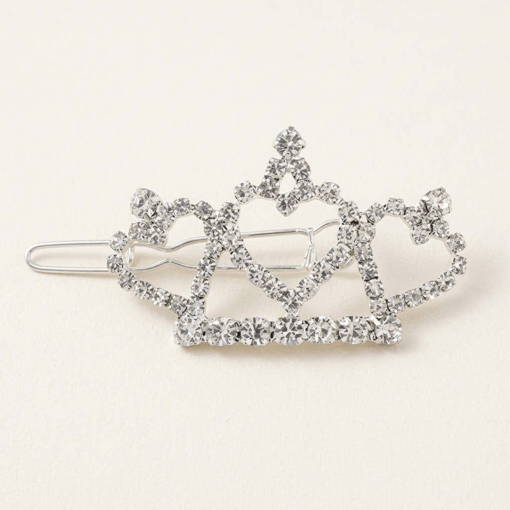 Hair Clip Three Heart Crown Rhinestones