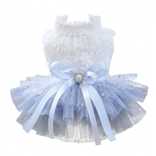 Dress Formal White with Blue Tulle Skirt