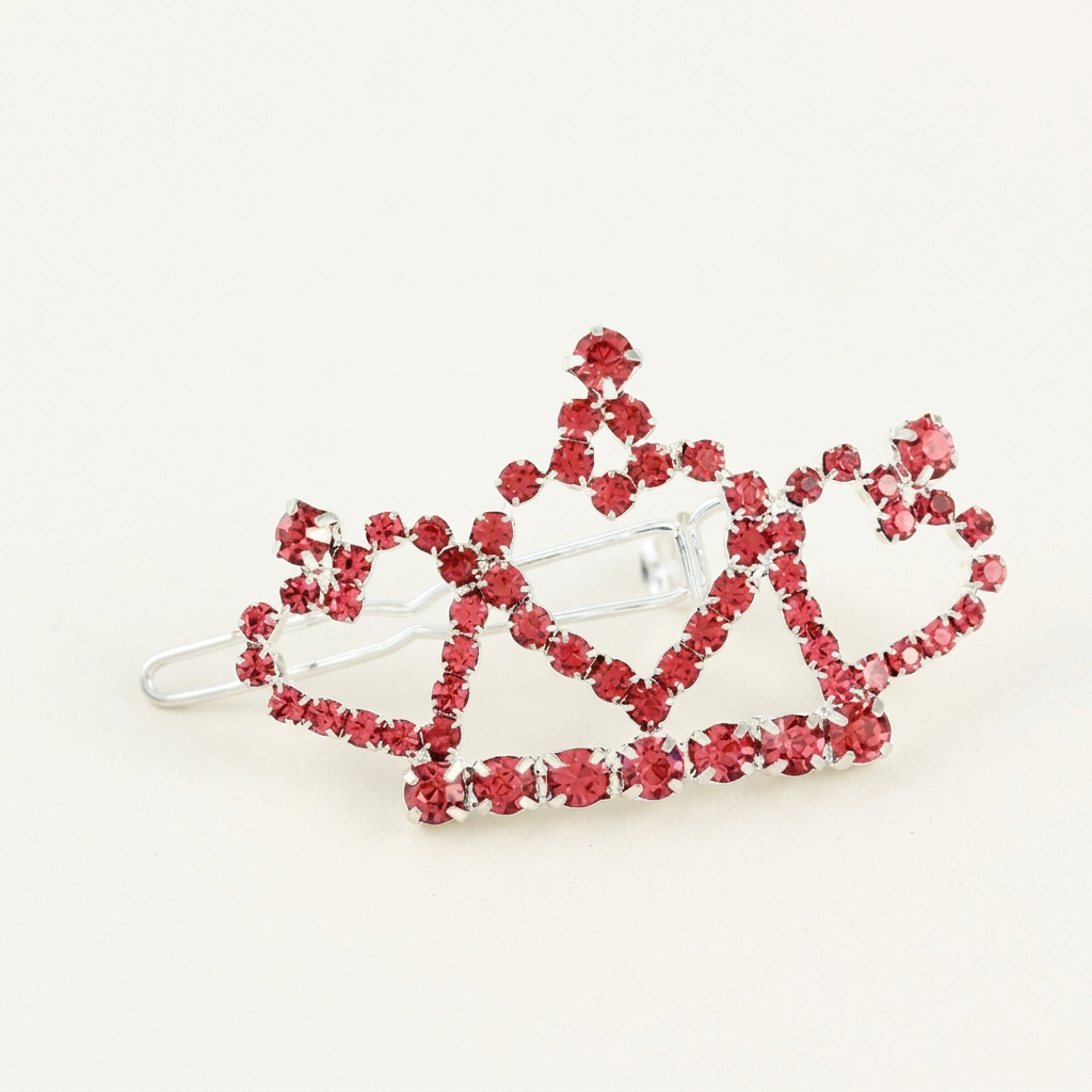 Hair Clip Three Heart Crown Rhinestones
