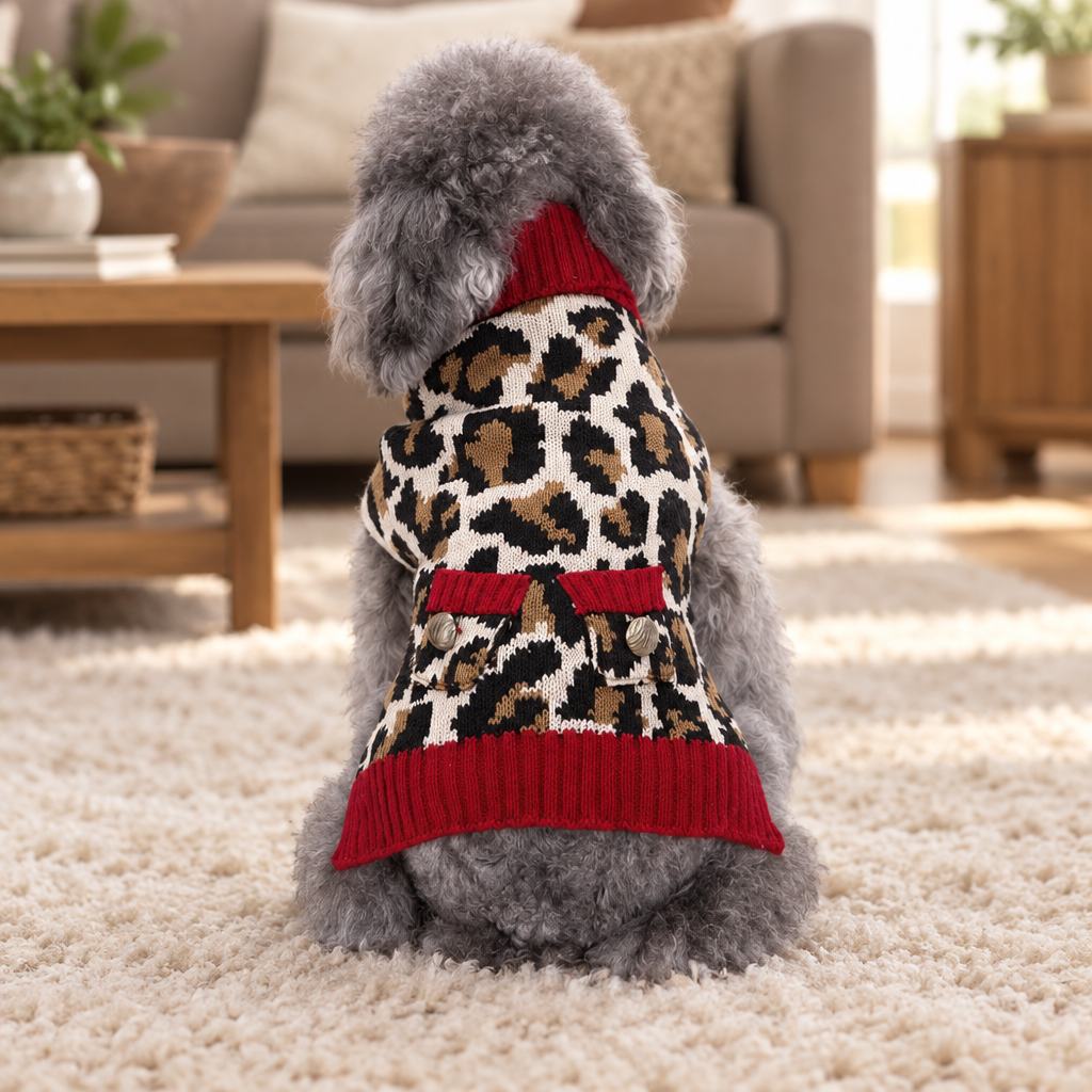 Sweater Dress Red Leopard Knit