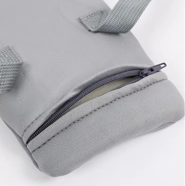 Gray pouch with a zipper on a white background