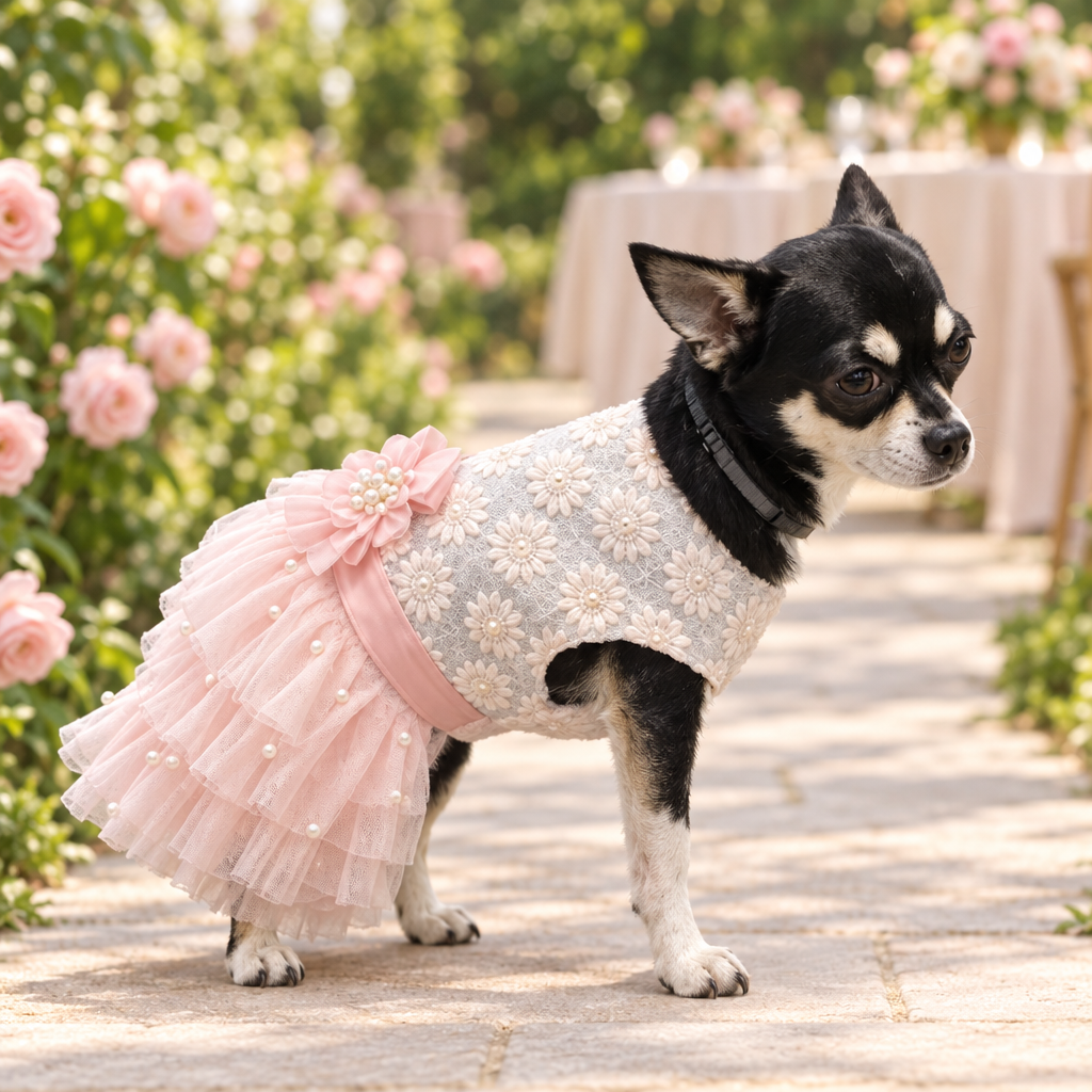 Dress Formal Sparkly Silver Pink Sash and Pearls