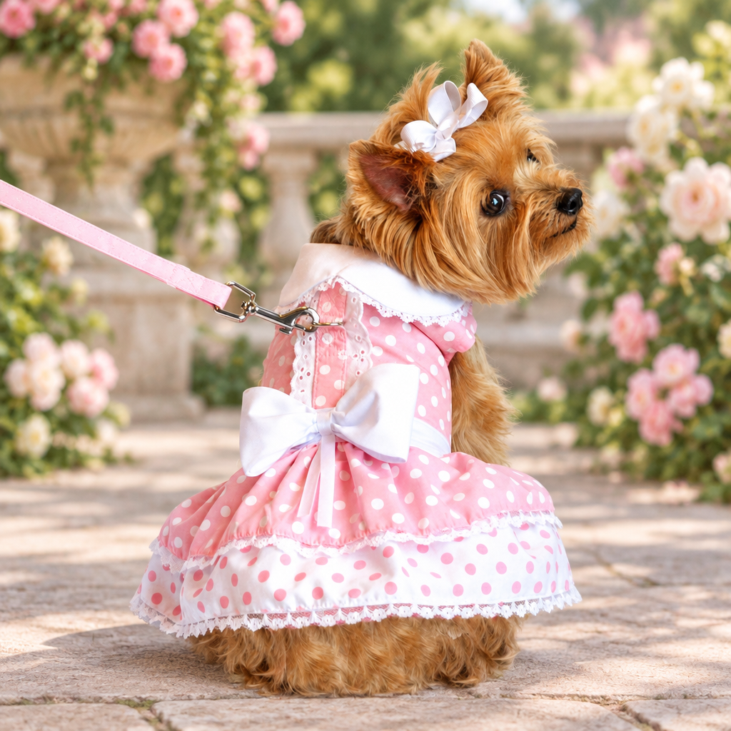 Dress Polka Dots Pink with Matching Lead